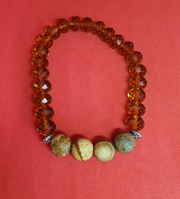 Picture Stone and Gold Crystals Stretchy Bracelet