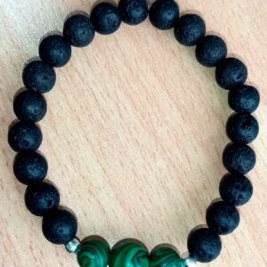 Black Lava and Green Malachite Stretchy Bracelet