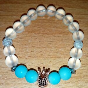 White Frosted and Blue Cat’s Eye Stretchy Bracelet