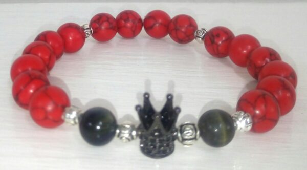 Red Turquoise and Mixed Tiger Eye Stretchy Bracelet