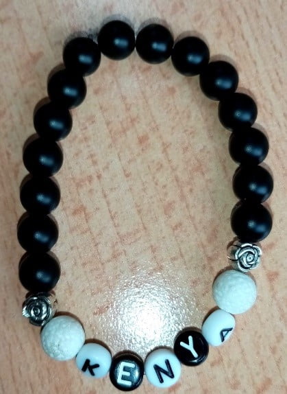 Matte Black Onyx and White Lava Stretchy Kenya Bracelet