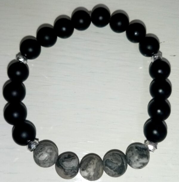Matte Onyx and Map Stone Stretchy Bracelet