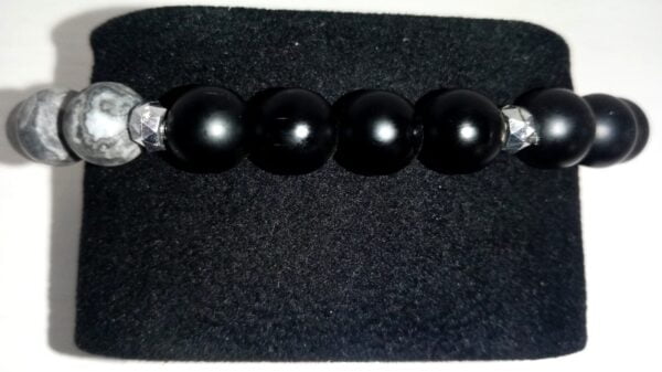 Matte Onyx and Map Stone Stretchy Bracelet