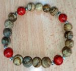 Picture Stone and Red Turquoise Stretchy Bracelet