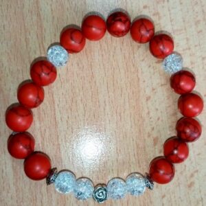 Red Turquoise and Clear quartz Stretchy Bracelet
