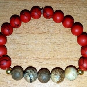 Red Turquoise and Picture Stone Stretchy Bracelet