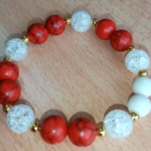 Red Turquoise and White Lava Stretchy Bracelet