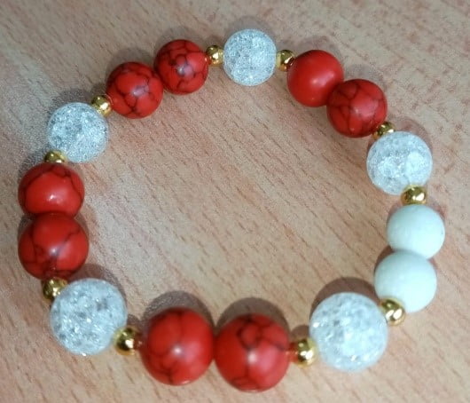 Red Turquoise and White Lava Stretchy Bracelet