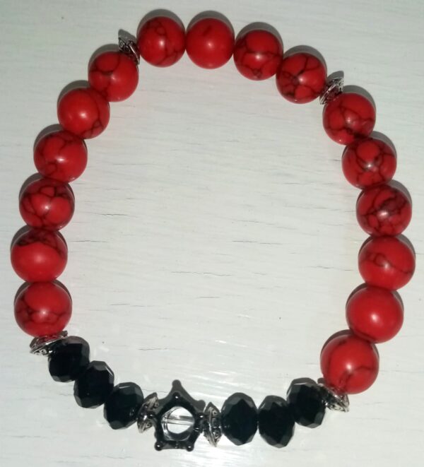 Red Turquoise and Black Crystals Stretchy Bracelet