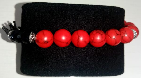 Red Turquoise and Black Crystals Stretchy Bracelet