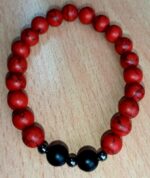 Red Turquoise and Matte Onyx Stretchy Bracelet