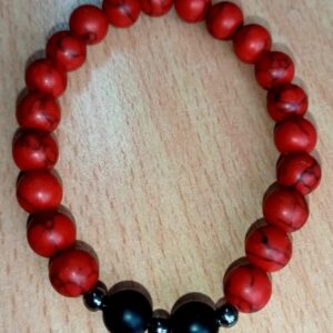 Red Turquoise and Matte Onyx Stretchy Bracelet