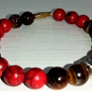 Red Turquoise and Tiger Eye Stretchy Bracelet