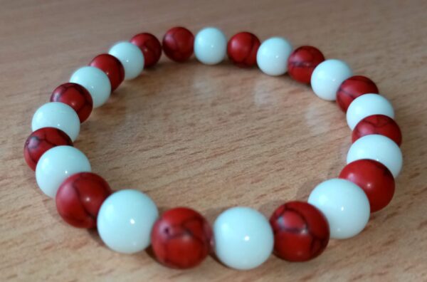 Red Turquoise and White Jade Stretchy Bracelet