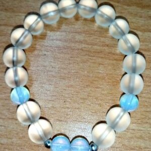 White Frosted and Moon Stone Stretchy Bracelet