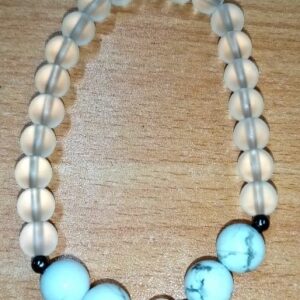 Picture Stone and White Frosted Stretchy Bracelet