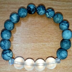 Map Stone and White Frosted Stretchy Bracelet